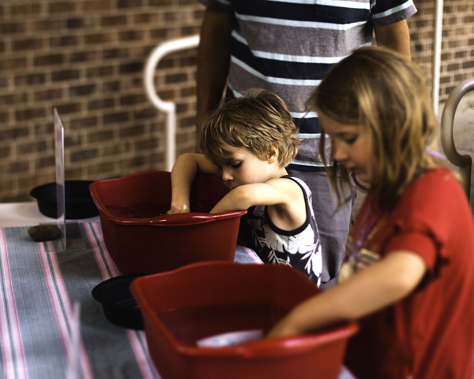 Family Day at Palmer Museum, Theo dipping into water